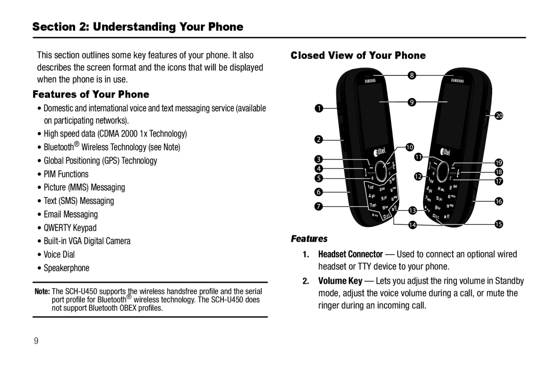 Samsung GH68-25523A user manual Understanding Your Phone, Features of Your Phone, Closed View of Your Phone 