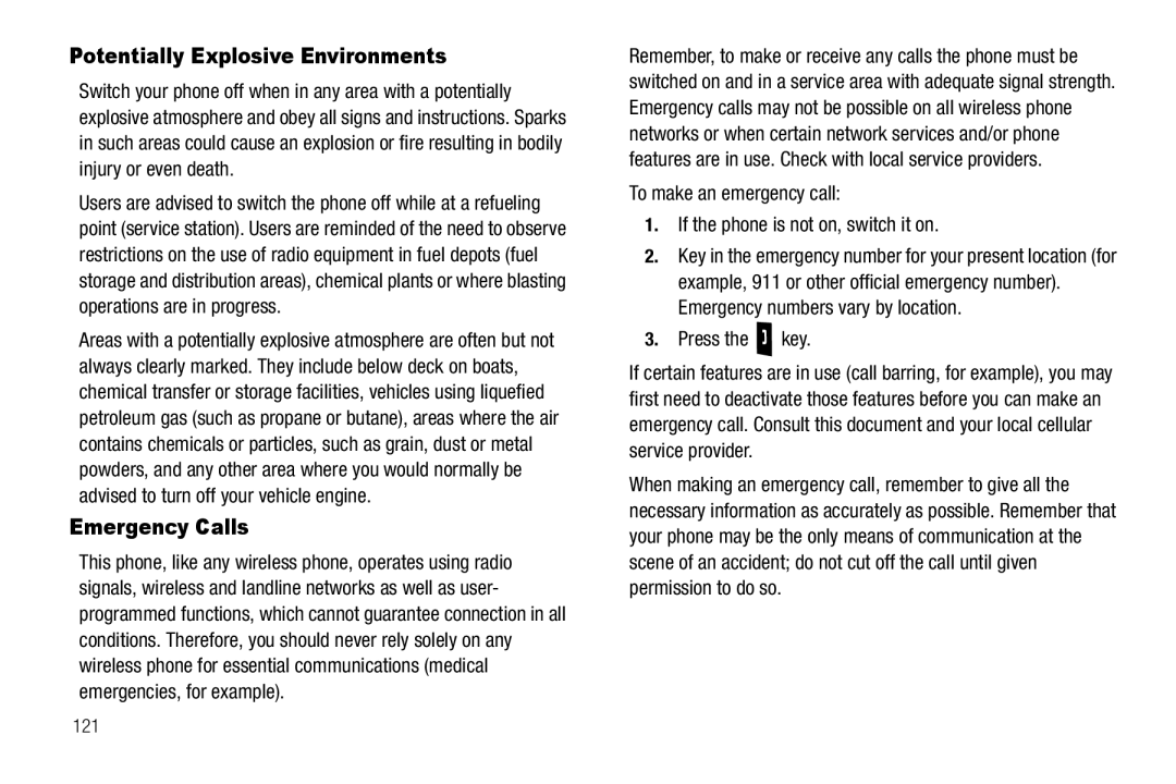 Samsung GH68-25523A user manual Potentially Explosive Environments, Emergency Calls, Press the key 