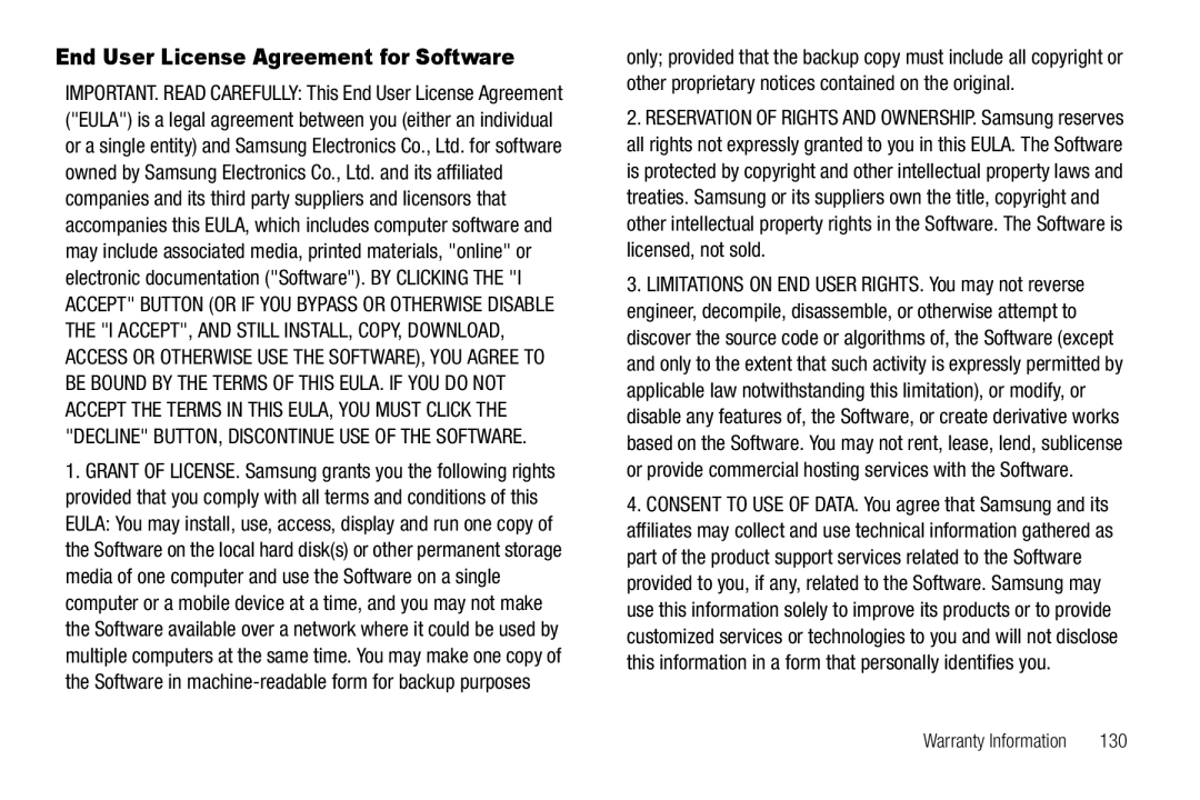 Samsung GH68-25523A user manual End User License Agreement for Software, 130 