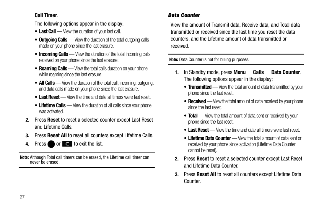 Samsung GH68-25523A user manual Press or to exit the list, Data Counter 