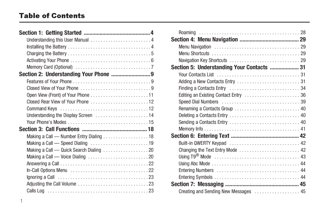 Samsung GH68-25523A user manual Table of Contents 