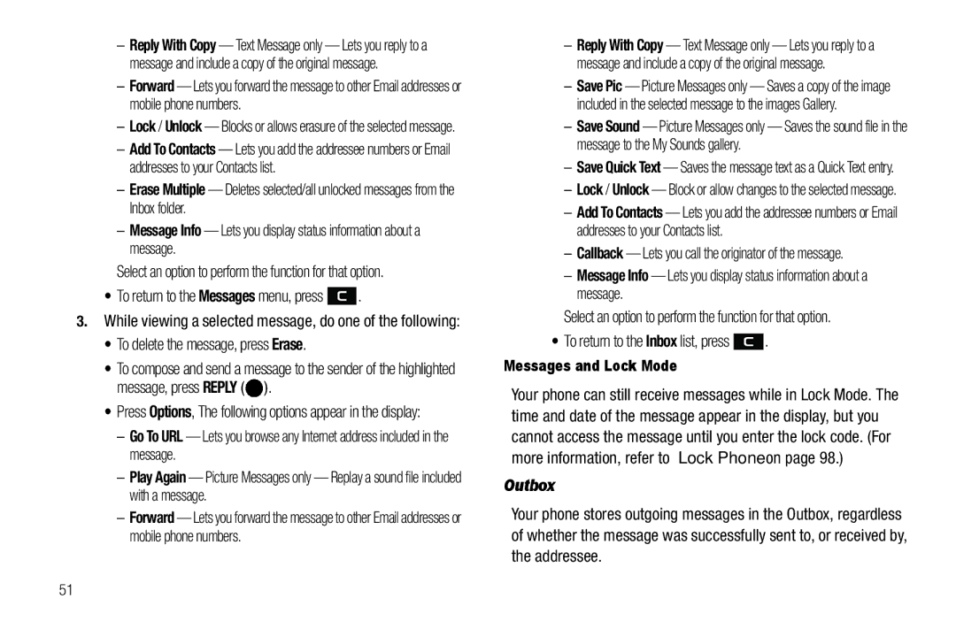 Samsung GH68-25523A user manual To return to the Messages menu, press, To return to the Inbox list, press, Outbox 