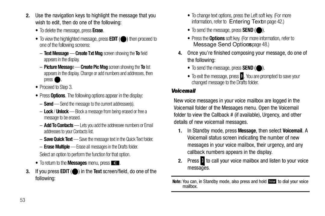 Samsung GH68-25523A user manual Proceed to Step, To send the message, press Send, Voicemail 