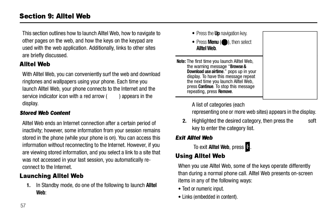 Samsung GH68-25523A user manual Launching Alltel Web, Using Alltel Web 