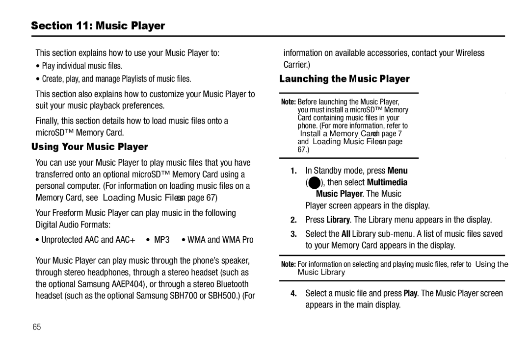 Samsung GH68-25523A user manual Using Your Music Player, Launching the Music Player, Music Player. The Music 