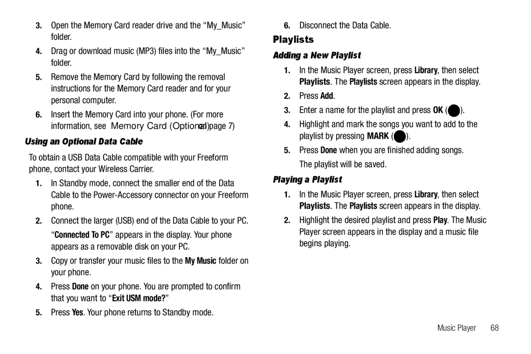 Samsung GH68-25523A user manual Playlists, Using an Optional Data Cable, Adding a New Playlist, Playing a Playlist 