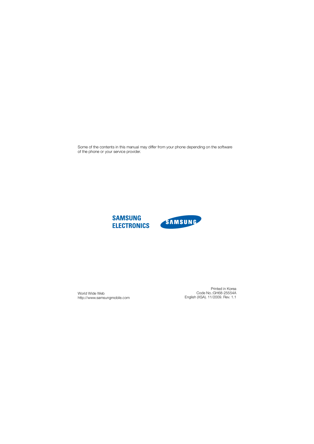 Samsung manual World Wide Web Code No.GH68-25554A 