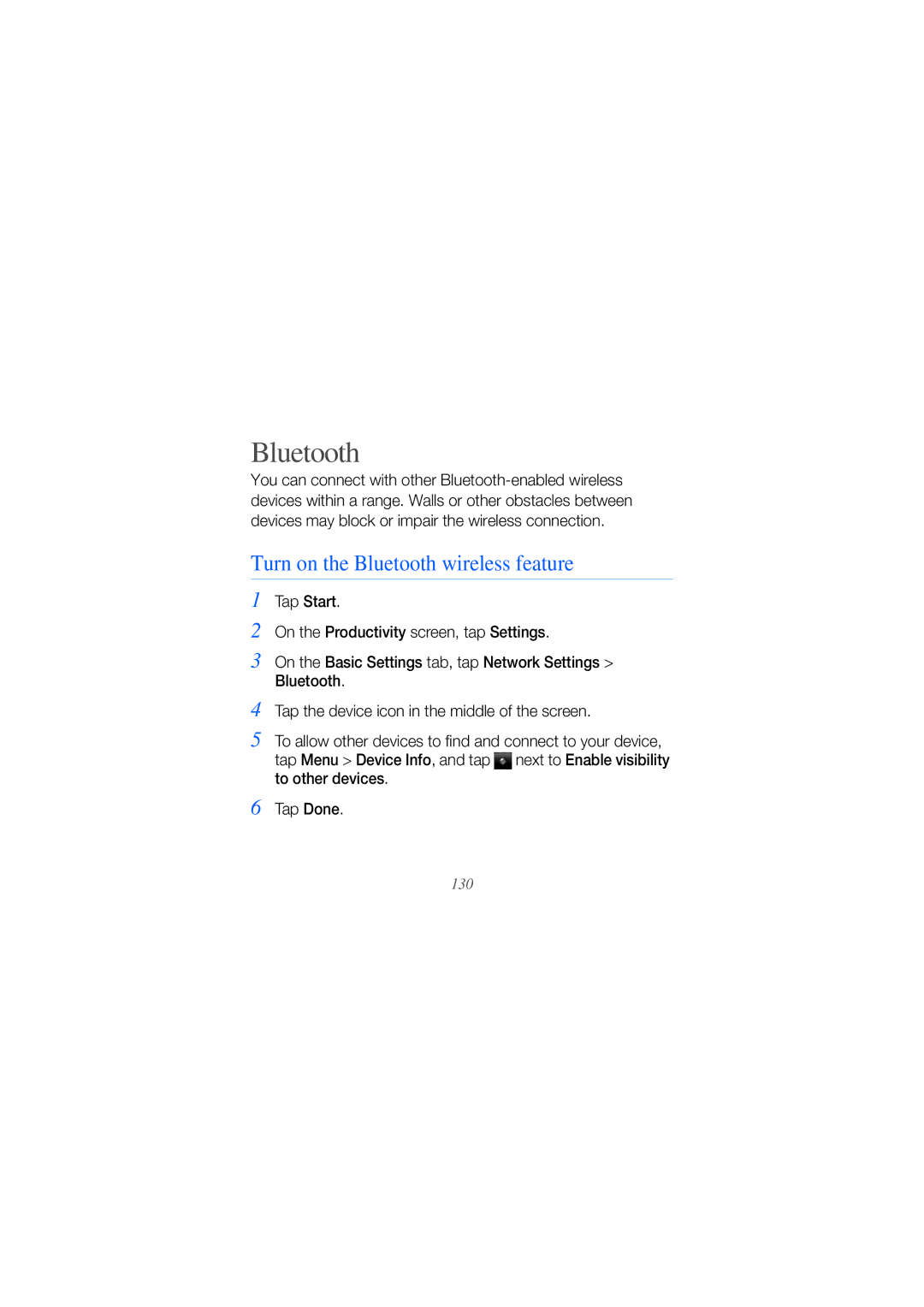 Samsung GH68-25554A manual Turn on the Bluetooth wireless feature 