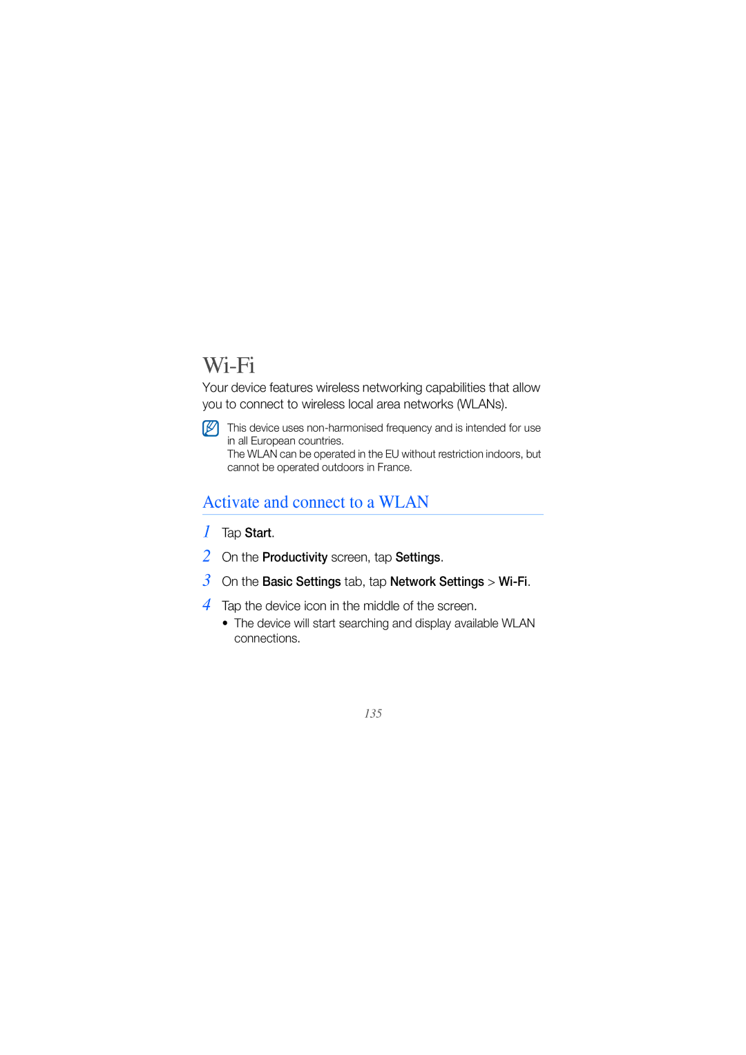 Samsung GH68-25554A manual Wi-Fi, Activate and connect to a Wlan 