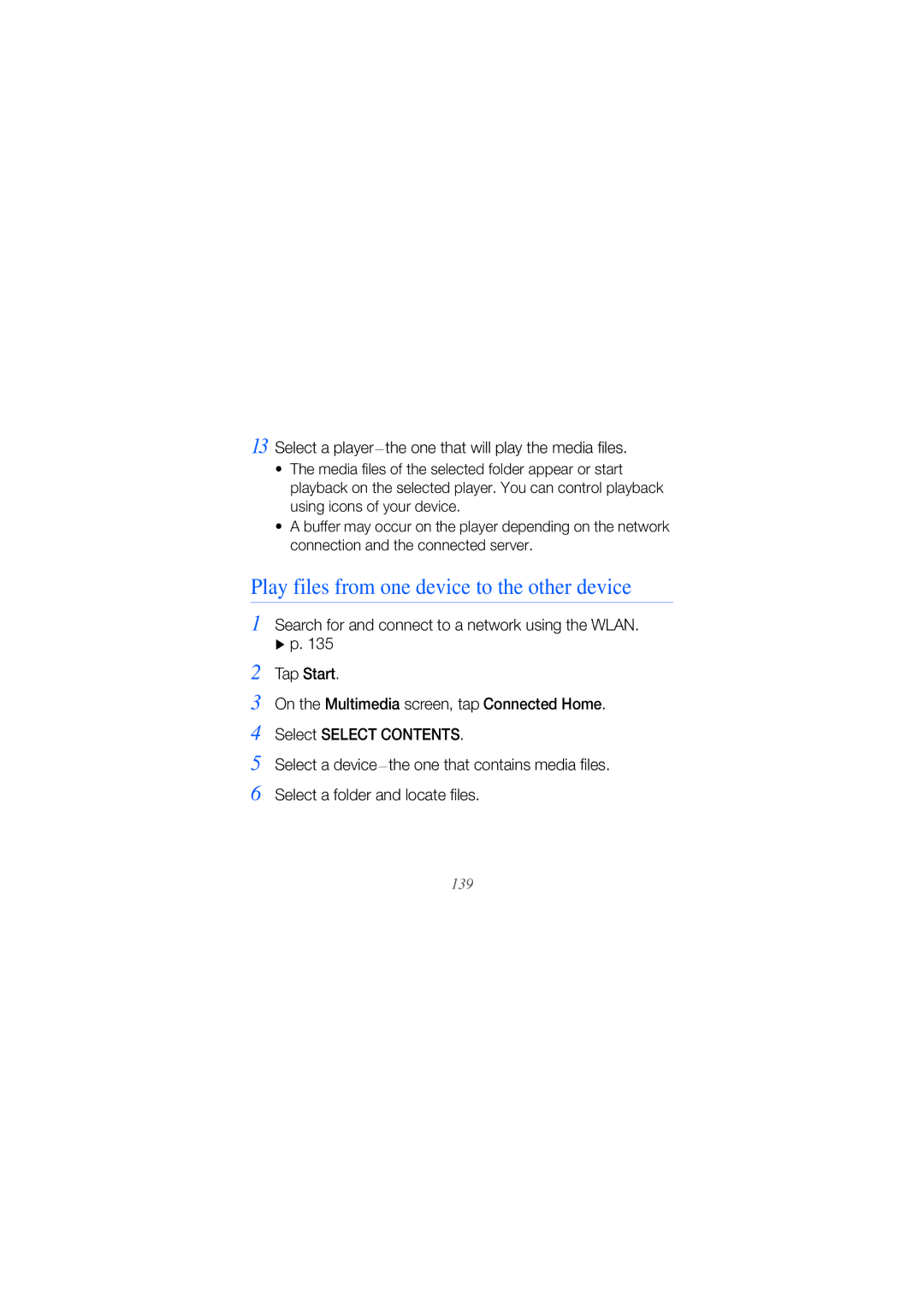 Samsung GH68-25554A Play files from one device to the other device, Select a player-the one that will play the media files 