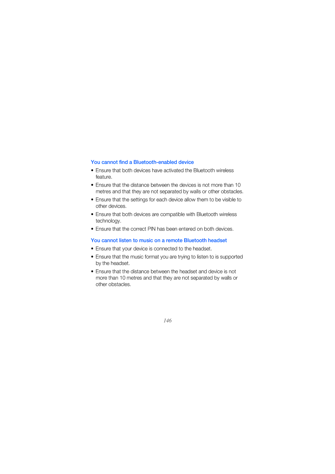 Samsung GH68-25554A You cannot find a Bluetooth-enabled device, You cannot listen to music on a remote Bluetooth headset 