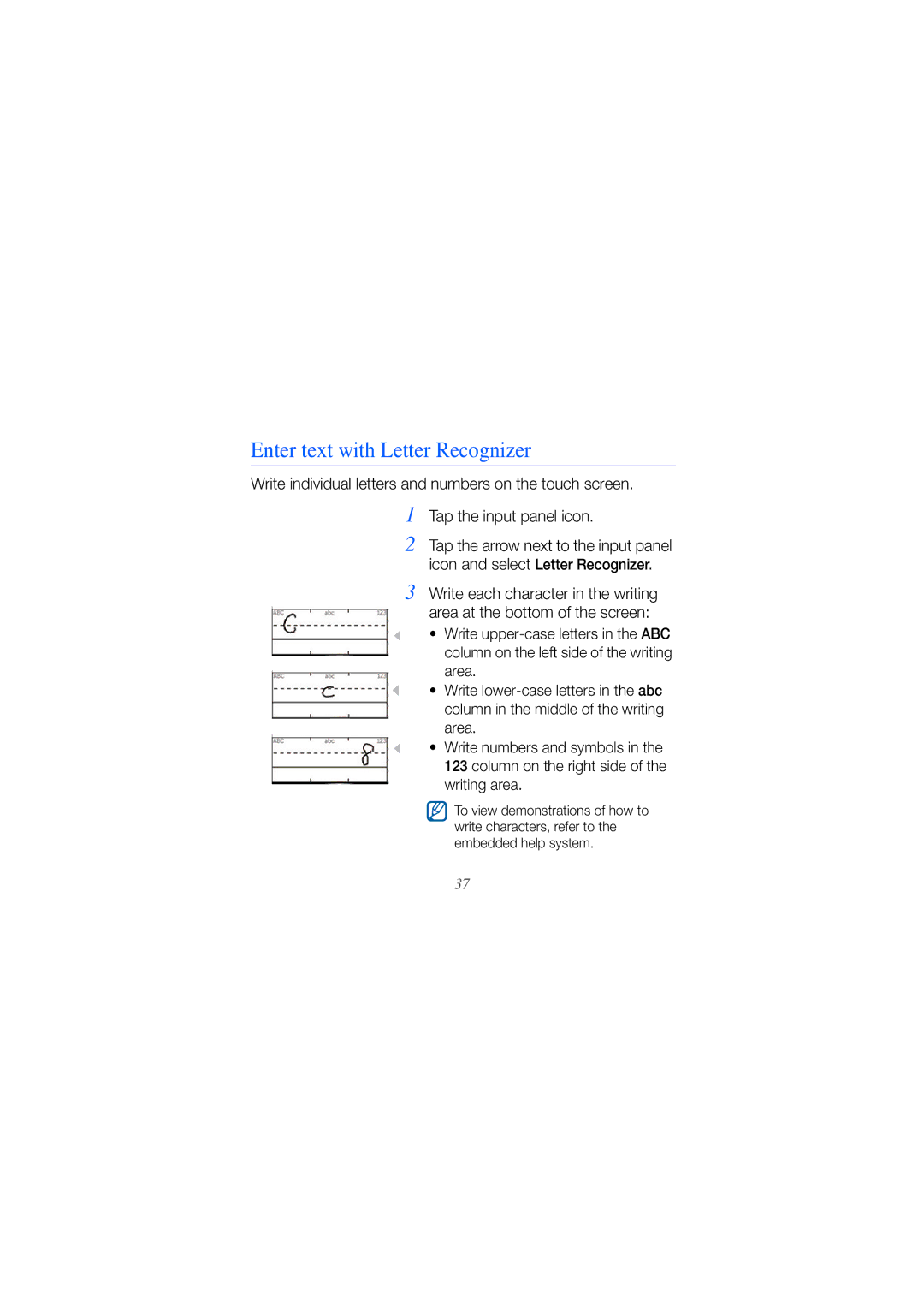 Samsung GH68-25554A manual Enter text with Letter Recognizer 