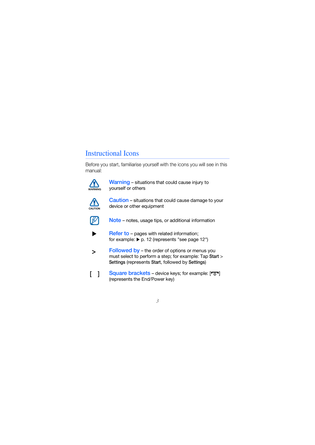 Samsung GH68-25554A manual Instructional Icons 