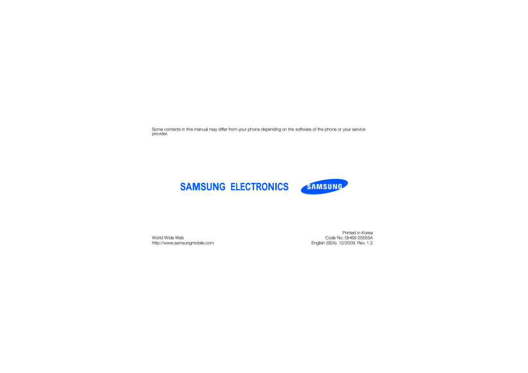 Samsung GH68-25555A manual English SEA /2009. Rev 