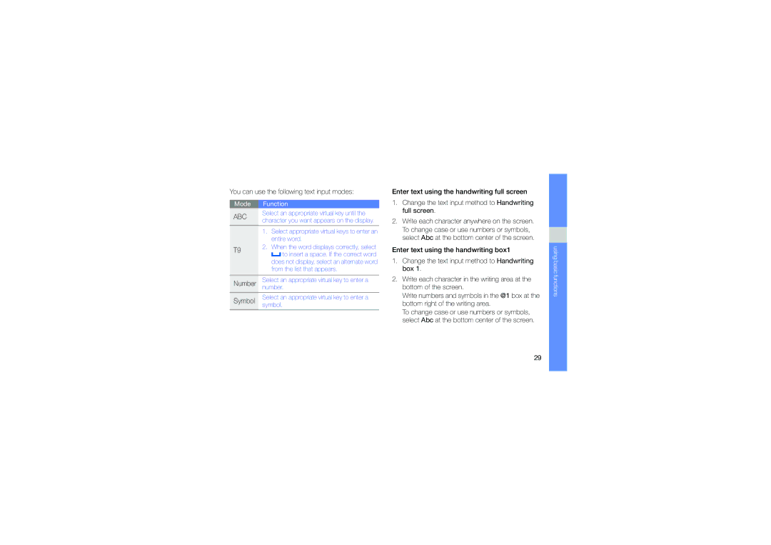 Samsung GH68-25555A manual You can use the following text input modes, Abc 