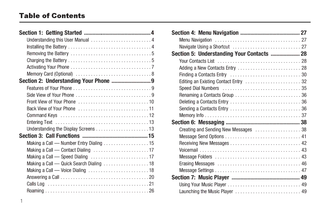 Samsung GH68-26097A user manual Table of Contents 