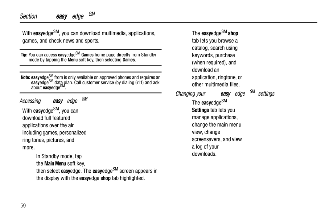 Samsung GH68-26097A user manual EasyedgeSM, Accessing easyedgeSM, Changing your easyedgeSM settings 