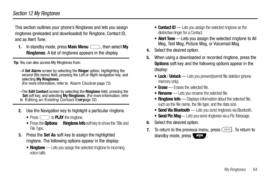 Samsung GH68-26097A user manual My Ringtones, Press to Play the ringtone 