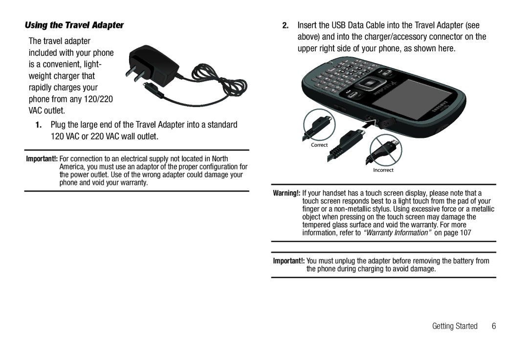 Samsung GH68-26097A user manual Using the Travel Adapter 