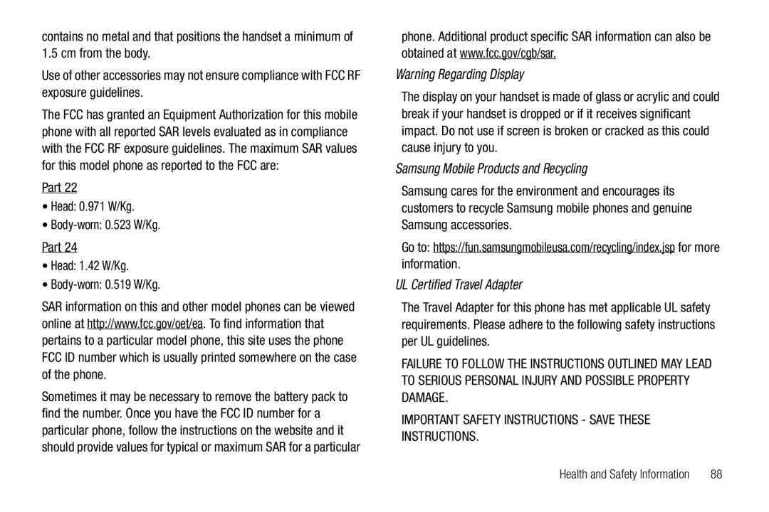 Samsung GH68-26097A user manual Samsung Mobile Products and Recycling, UL Certified Travel Adapter 