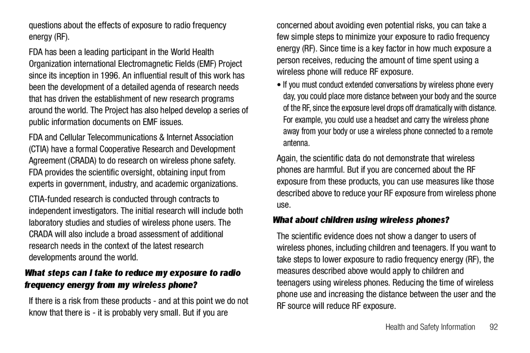 Samsung GH68-26097A user manual What about children using wireless phones? 