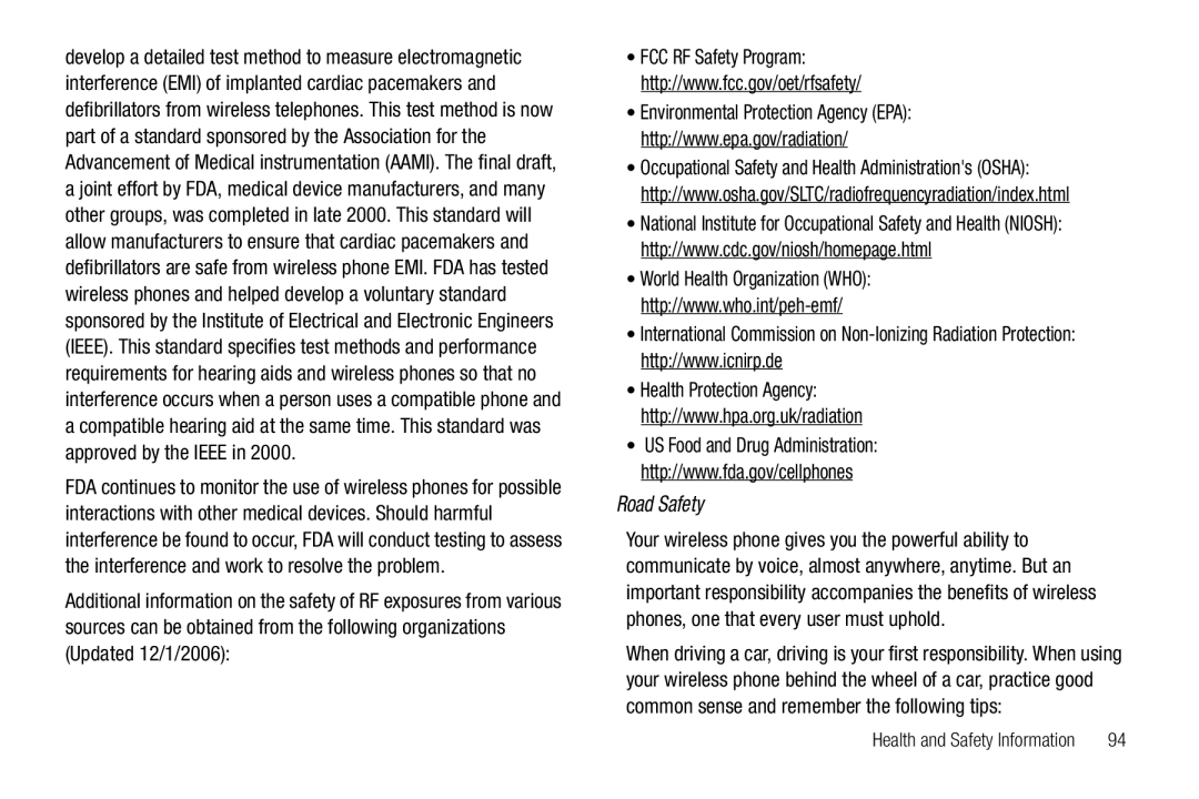 Samsung GH68-26097A user manual Road Safety 