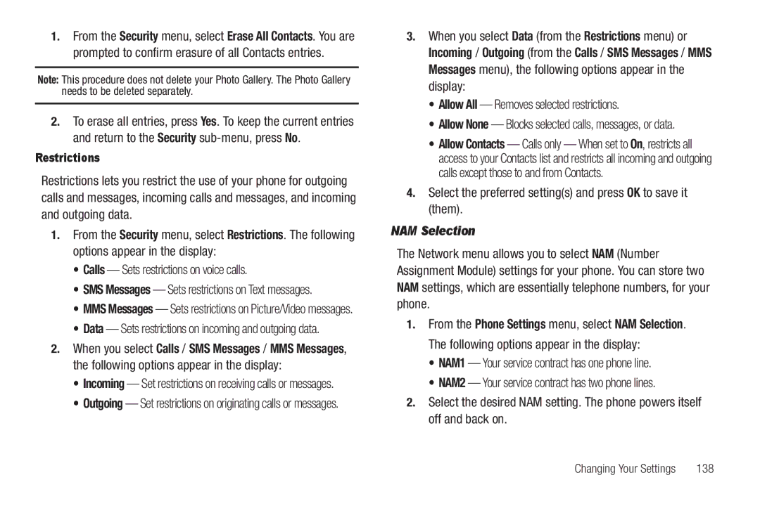 Samsung GH68-26316A Allow All Removes selected restrictions, Select the preferred settings and press OK to save it them 