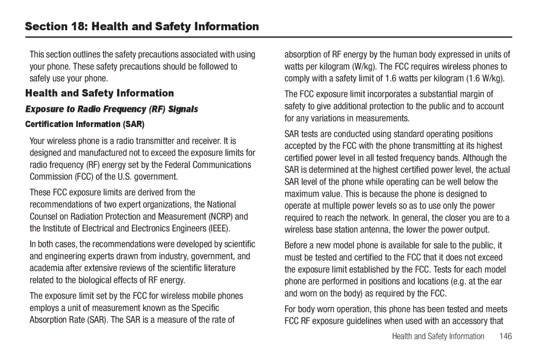 Samsung GH68-26316A Health and Safety Information, Exposure to Radio Frequency RF Signals, Certification Information SAR 