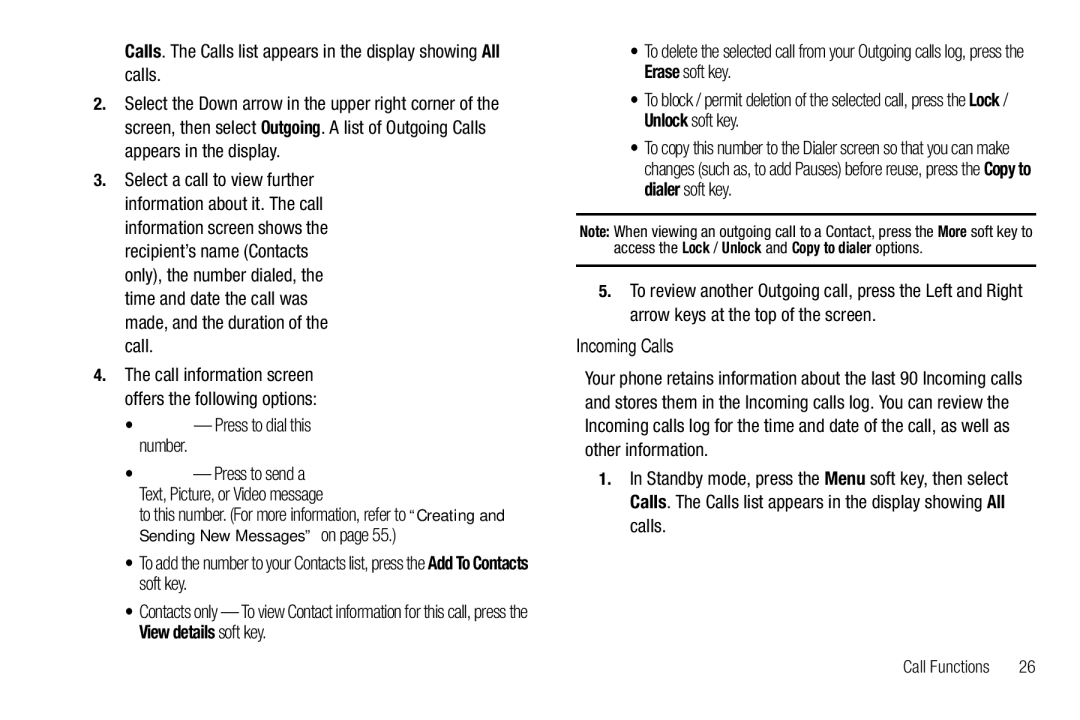 Samsung GH68-26316A user manual Press to dial this number, Incoming Calls 