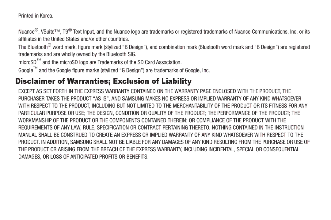 Samsung GH68-26316A user manual Disclaimer of Warranties Exclusion of Liability 