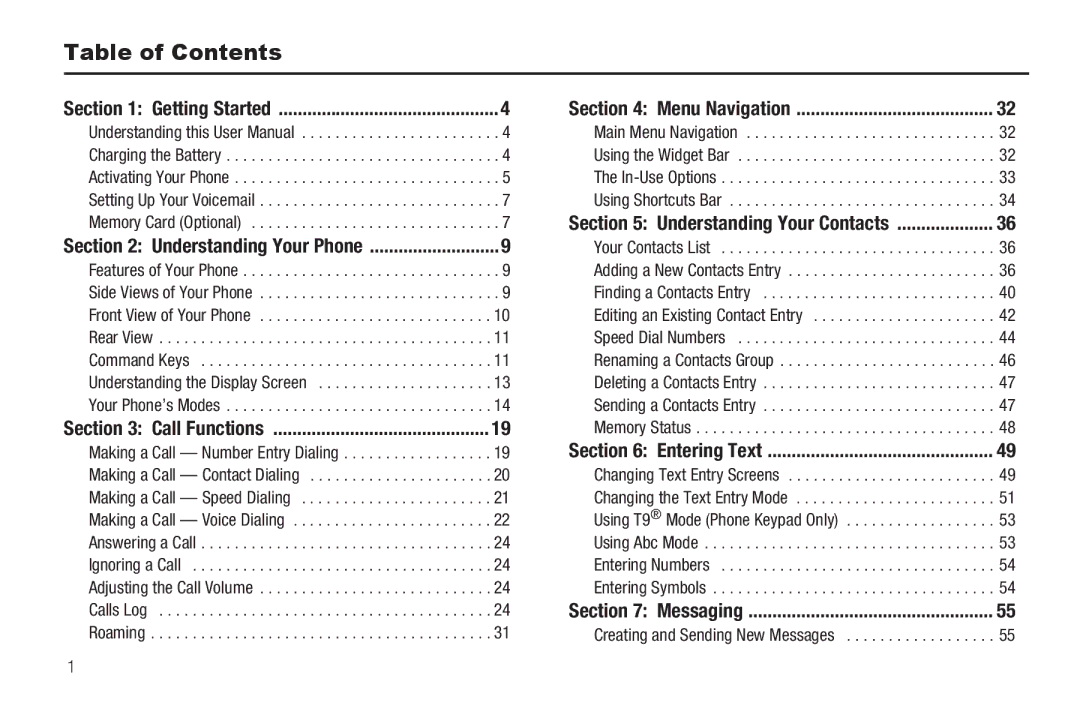 Samsung GH68-26316A user manual Table of Contents 