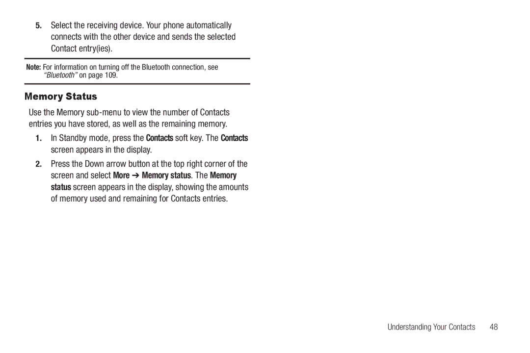 Samsung GH68-26316A user manual Memory Status 