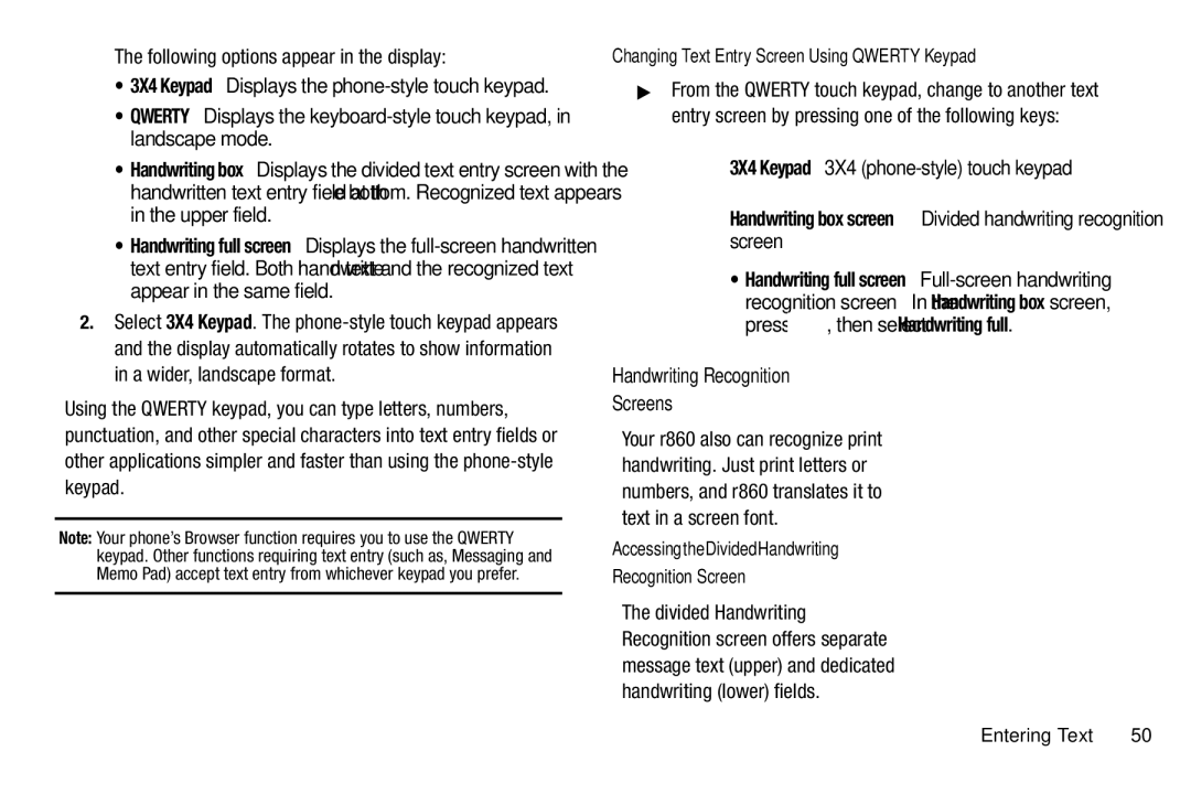 Samsung GH68-26316A user manual Following options appear in the display, 3X4 Keypad 3X4 phone-style touch keypad 