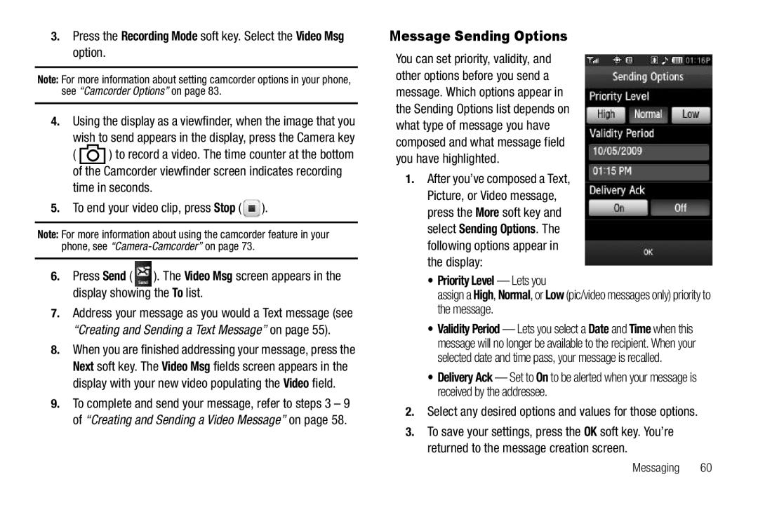 Samsung GH68-26316A user manual Message Sending Options, Priority Level Lets you 