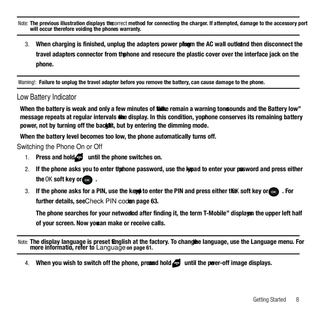 Samsung GH68-26667A user manual Switching the Phone On or Off, Press and hold until the phone switches on 