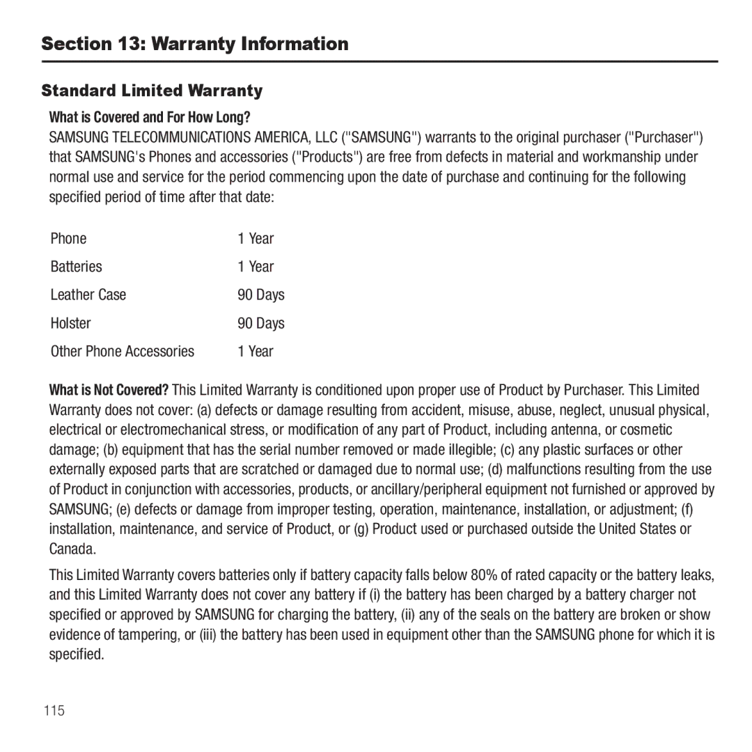 Samsung GH68-26667A user manual Warranty Information, Standard Limited Warranty, What is Covered and For How Long? 