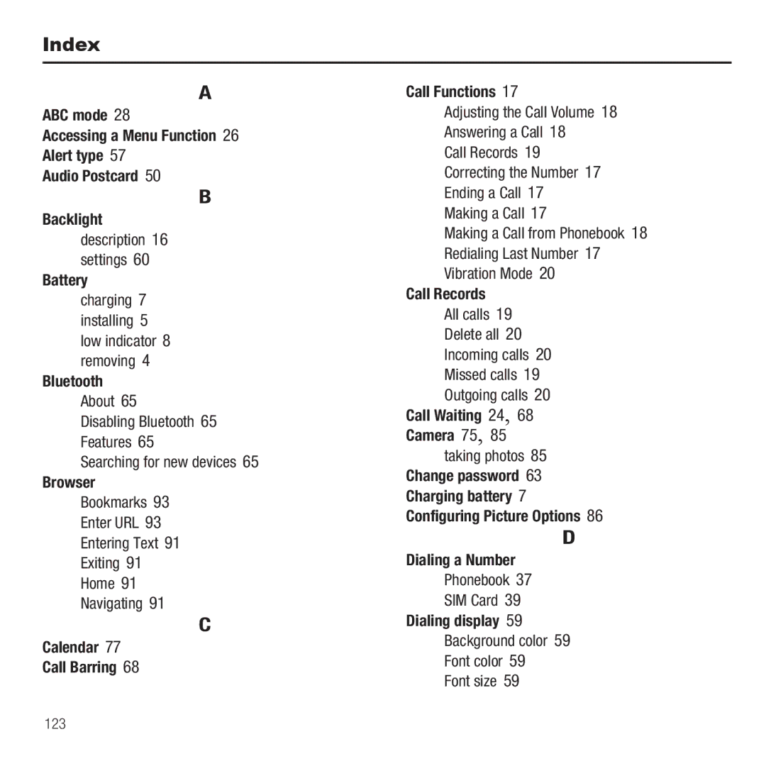 Samsung GH68-26667A user manual Index 