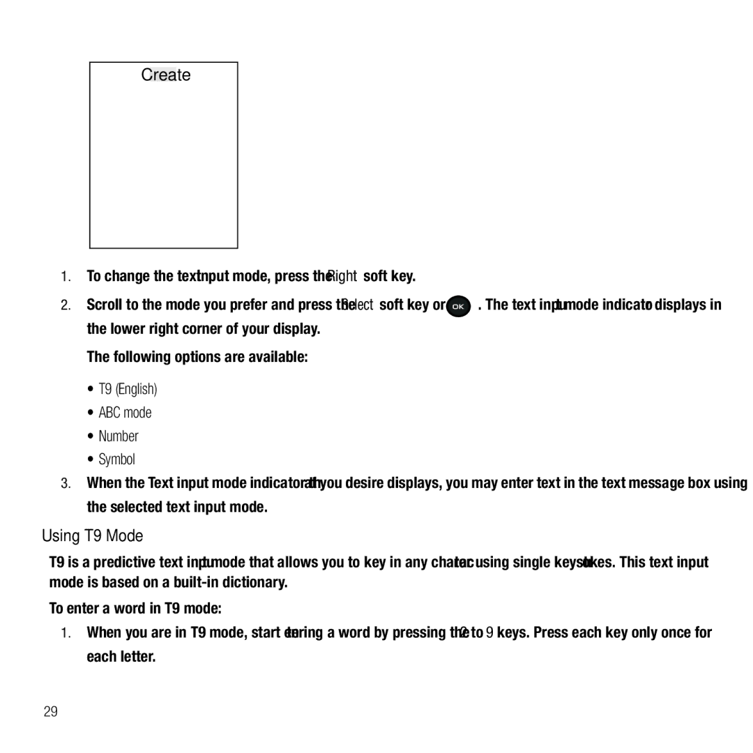 Samsung GH68-26667A user manual Create, Using T9 Mode 