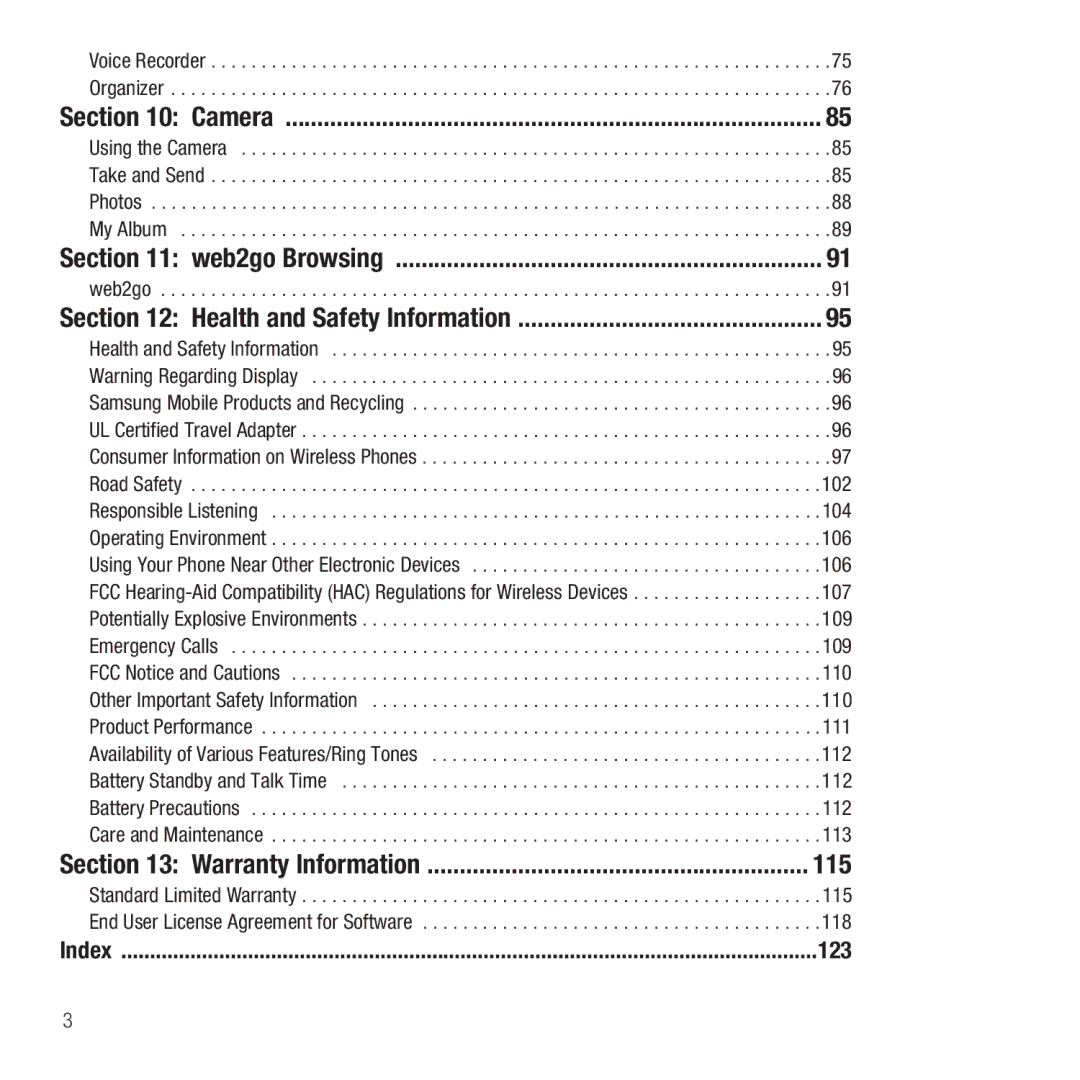 Samsung GH68-26667A user manual 115, 123, Health and Safety Information, Warranty Information 