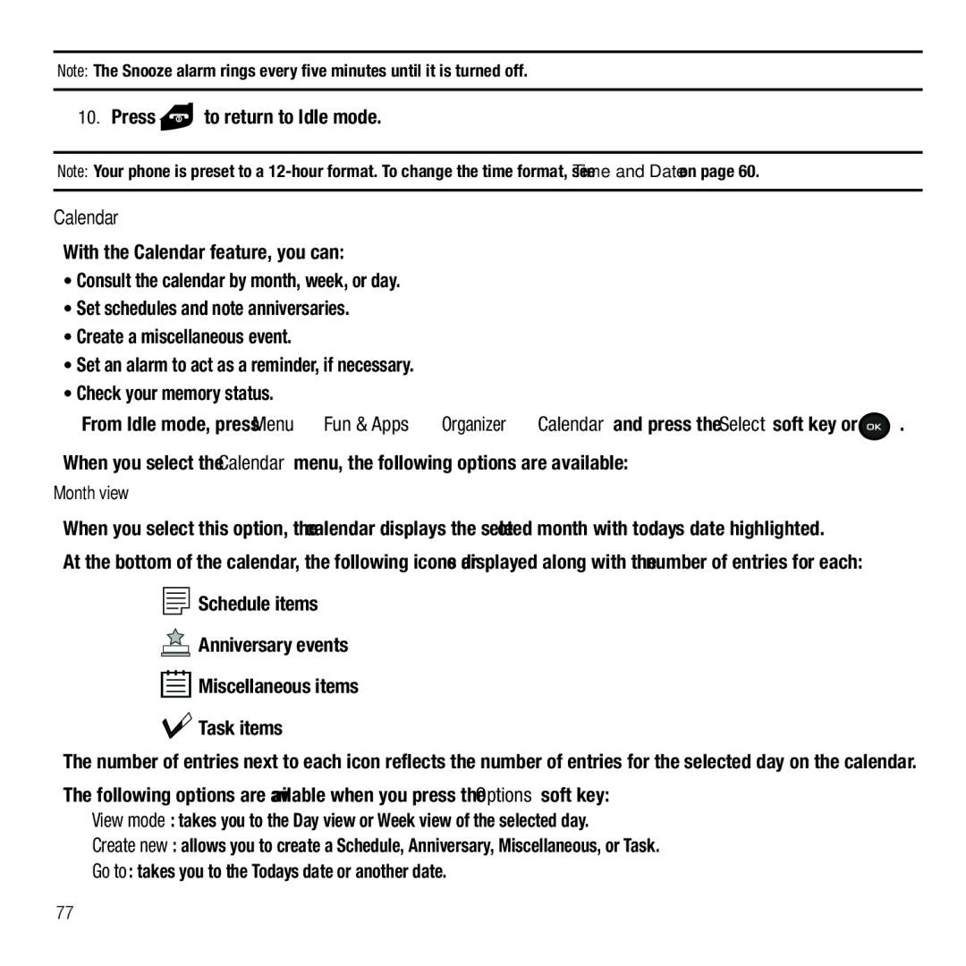 Samsung GH68-26667A user manual Calendar, Month view 