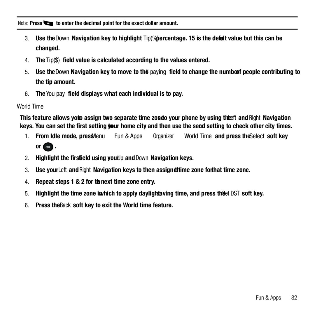 Samsung GH68-26667A user manual World Time, Press the Back soft key to exit the World time feature 