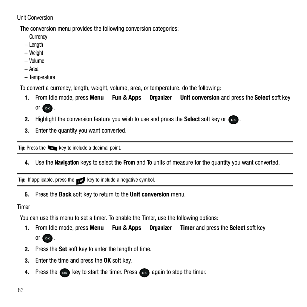 Samsung GH68-26667A user manual Unit Conversion, Timer 