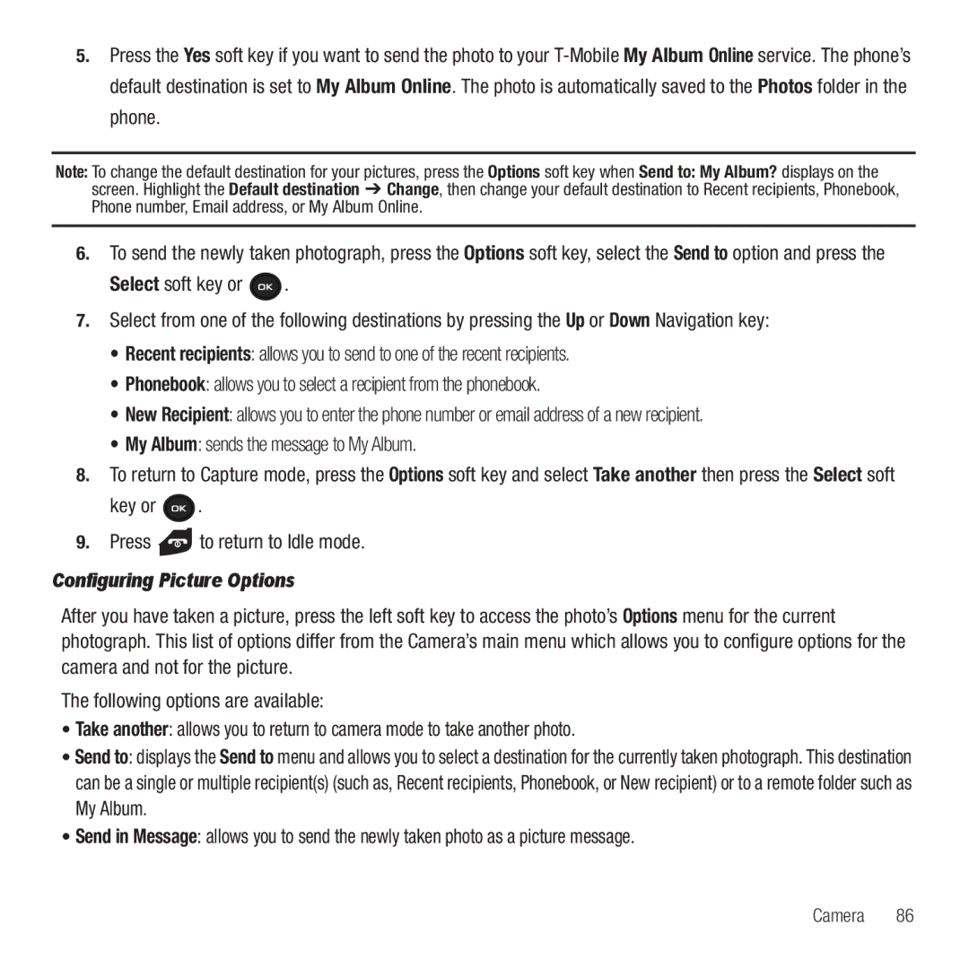 Samsung GH68-26667A user manual My Album sends the message to My Album, Key or Press to return to Idle mode 