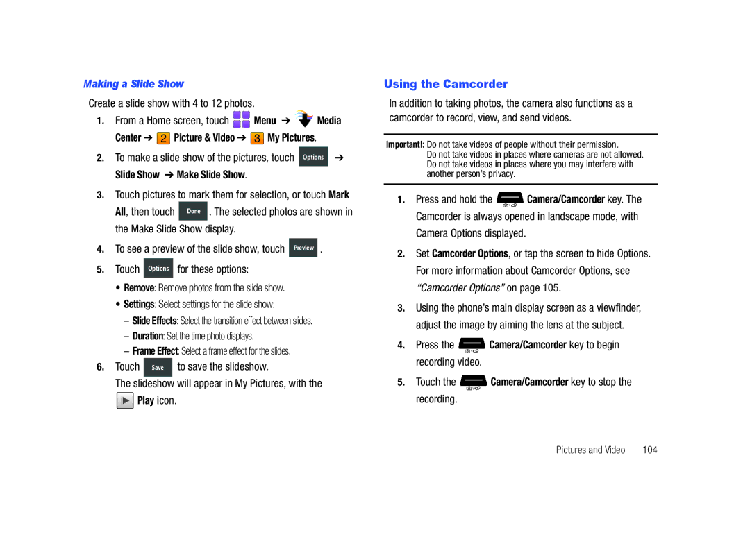 Samsung GH68-26940A user manual Using the Camcorder, Making a Slide Show 