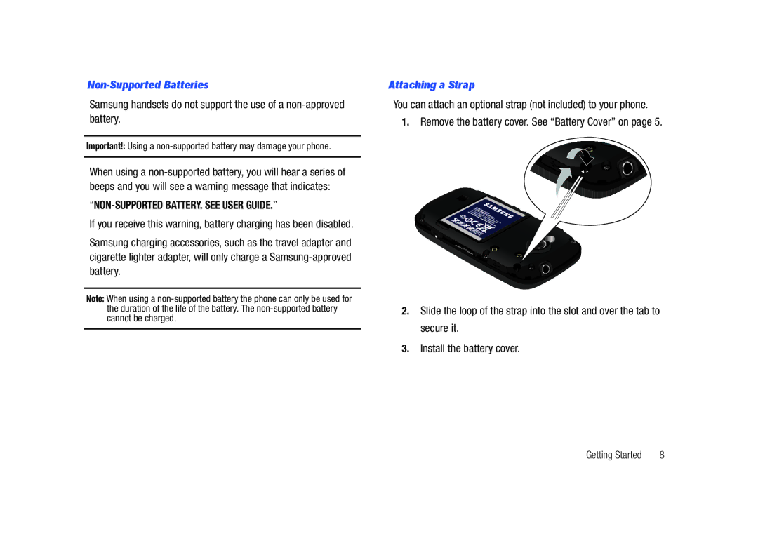 Samsung GH68-26940A user manual Non-Supported Batteries, Attaching a Strap 