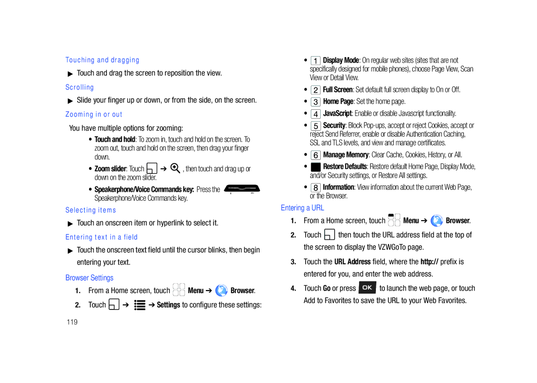 Samsung GH68-26940A user manual Browser Settings, Entering a URL 