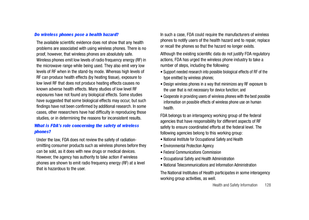 Samsung GH68-26940A Do wireless phones pose a health hazard?, What is FDAs role concerning the safety of wireless phones? 