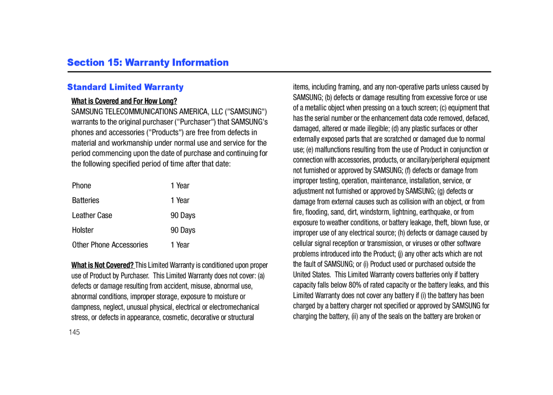 Samsung GH68-26940A user manual Warranty Information, Standard Limited Warranty, What is Covered and For How Long? 