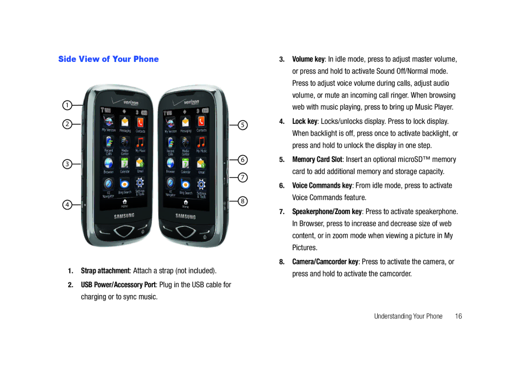 Samsung GH68-26940A Side View of Your Phone, Press and hold to unlock the display in one step, Voice Commands feature 