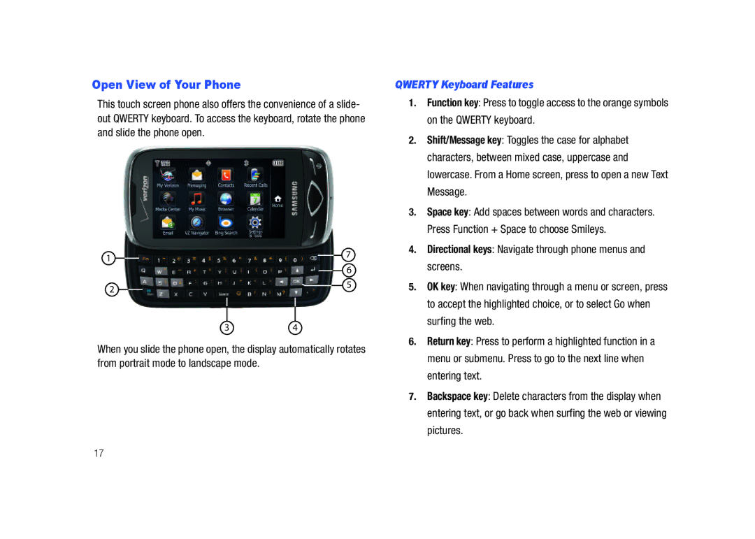 Samsung GH68-26940A user manual Open View of Your Phone, Qwerty Keyboard Features 